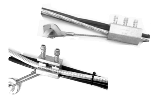 Anchoring clamps for ABC overhead insulated conductors fitted with steel messenger